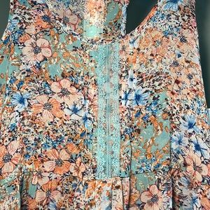 Beautiful Sheer Floral Peplum Racerback Top Size Small